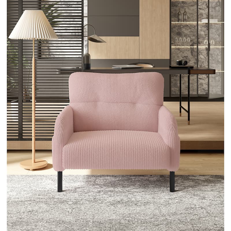 HOMEFUN Corduroy Upholstered Comfortable Single Wood Frame Armchair for Living room and Bedroom - Pink