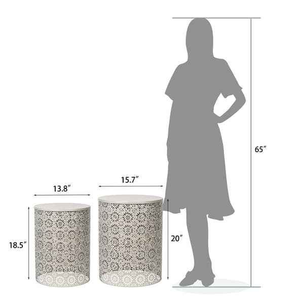dimension image slide 4 of 9, Adeco Set of 2 Round Metal Nesting Side End Tables Set - set of 2