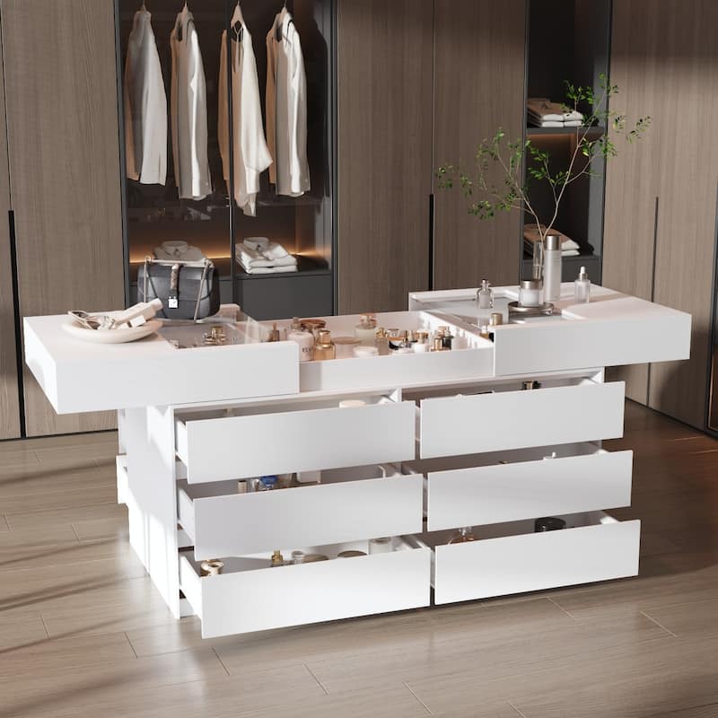 12-Drawer Storage Island Tempered Glass Top Island Display Cabinet Dresser