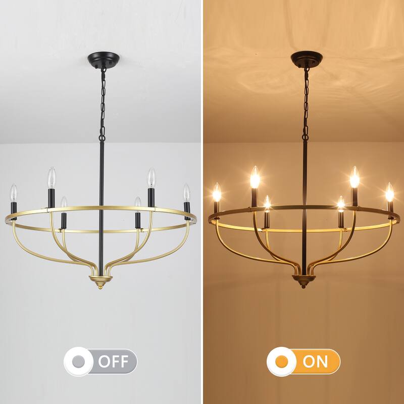 6-Light Wagon Wheel Chandelier, Traditional Metal Ceiling Light for Living Room Kitchen Island Dining Foyer - W28.34"x H25.19"