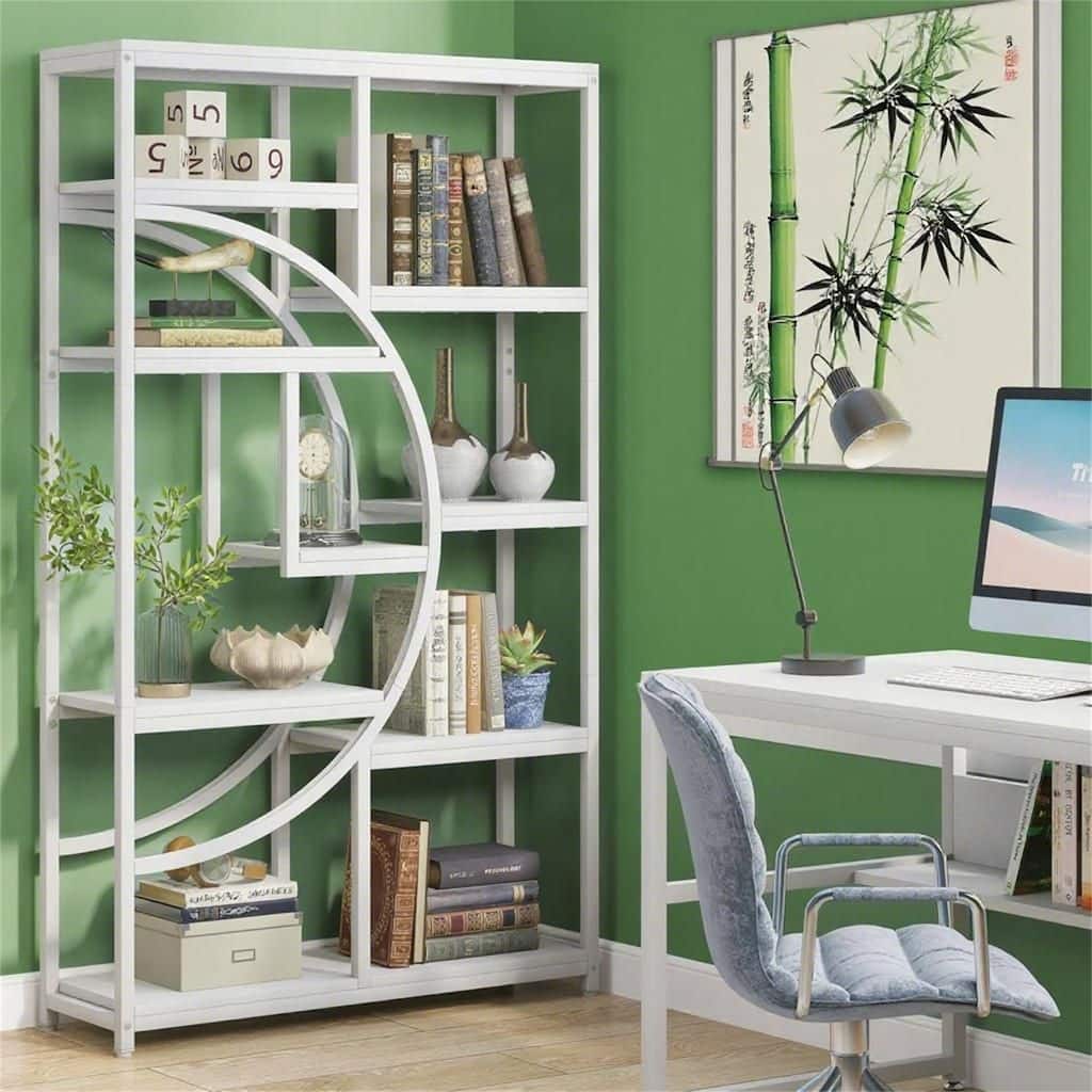 Industrial 9-Shelf Half-Moon Bookcase