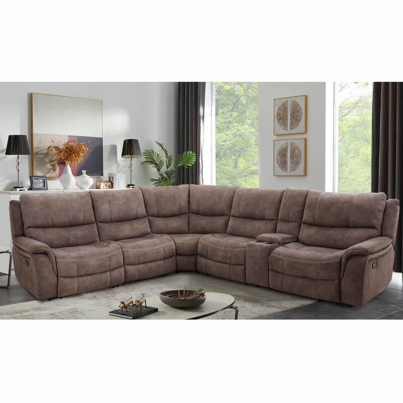 Furniture of America Jaen Brown Upholstered Manual Recline Sectional with Console and USB Port - Dark Brown