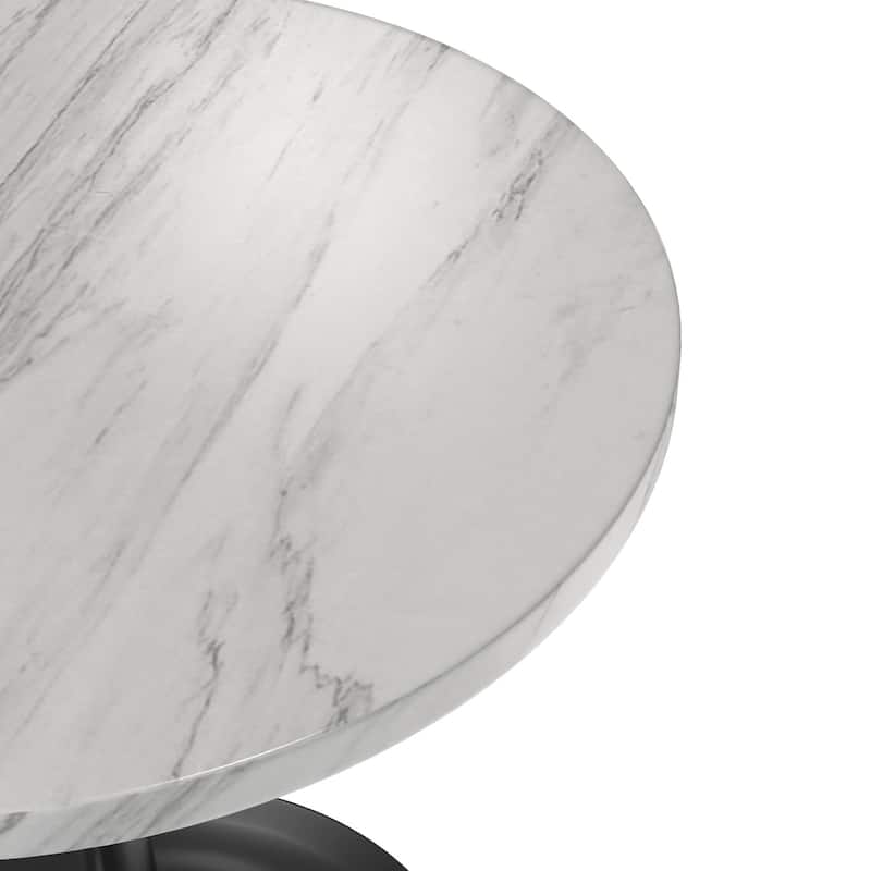 LeisureMod Verve 27" Round Dining Table with Sintered Stone TableTop and Black Steel Base for Kitchen & Dining Room - 27.56