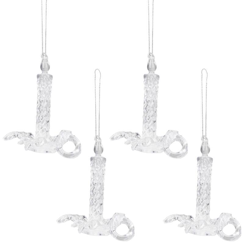 Candlestick with Holly Leaf Christmas Ornaments - 4" - Set of 4