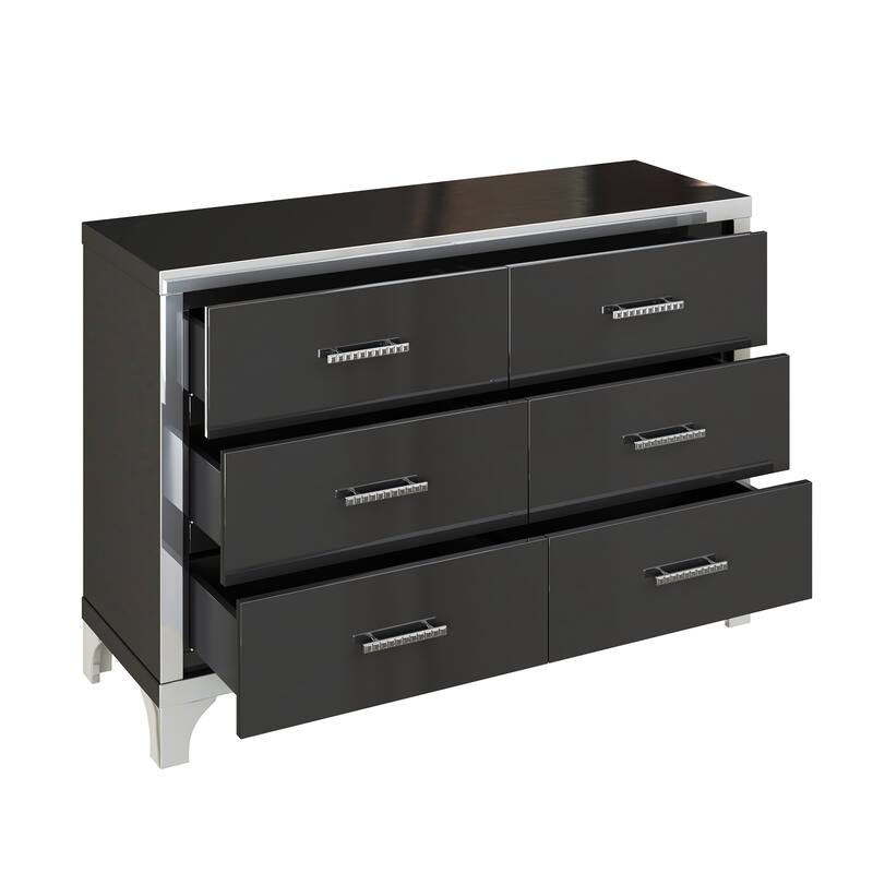 Elegant High Gloss Dresser with Metal Handle,Mirrored Storage Cabinet with 6 Drawers for Bedroom