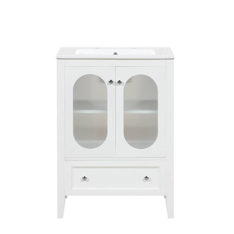 Roomfitters 24" Bathroom Vanity with Sink Cabinet with 1 Drawer Doors Adjustable Shelf Solid Wood and MDF, White