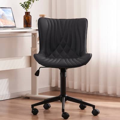 Modern Office Chair, Faux Leather Padded Desk Chair with Back, Wheels