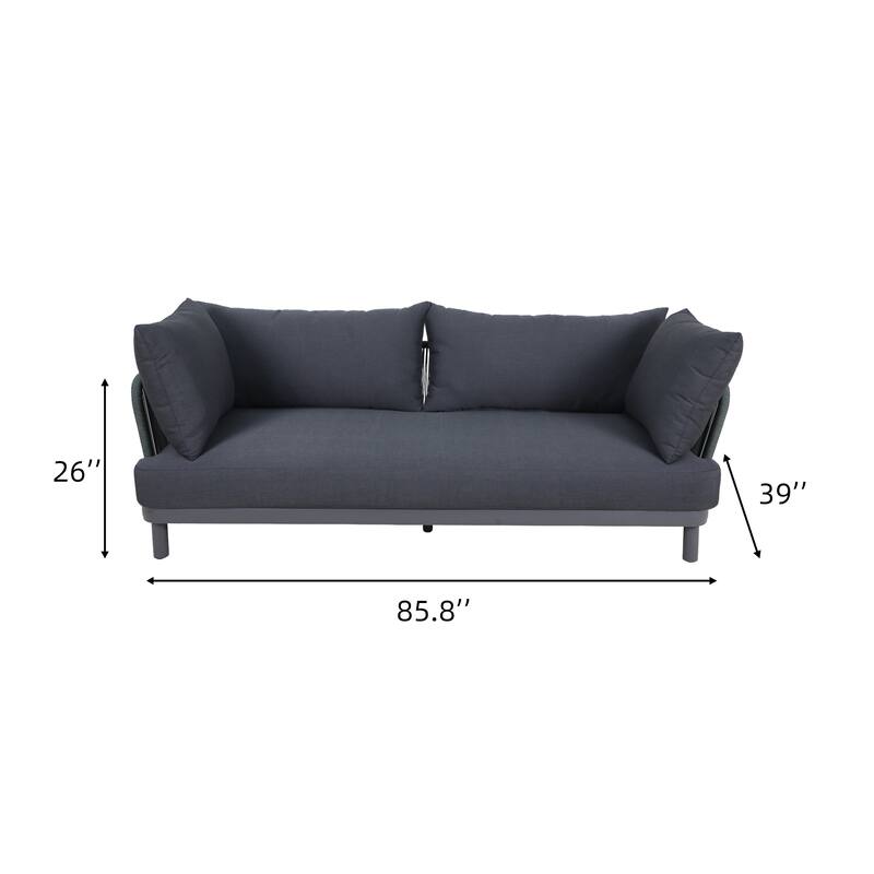 2-Piece Black Outdoor Sofa Set with Tray Table