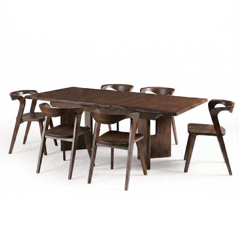 Furniture of America Abigail XIV Mid-Century Modern 7-Piece Walnut Solid Wood Extendable Dining Set with Self-Storing Leaf