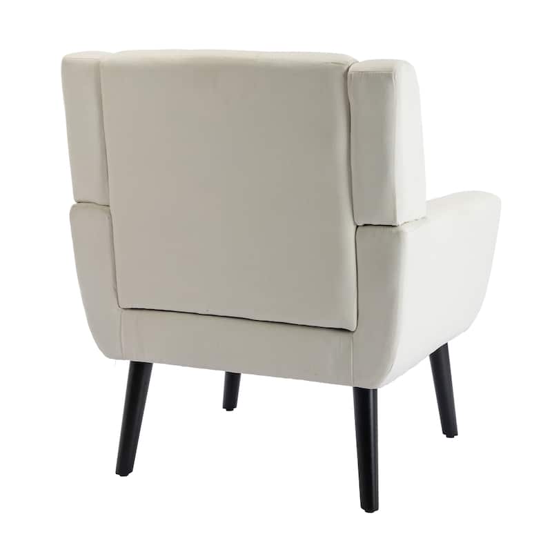 Beige Linen 29.53" Buttons Tufted Accent Chair with Black Legs