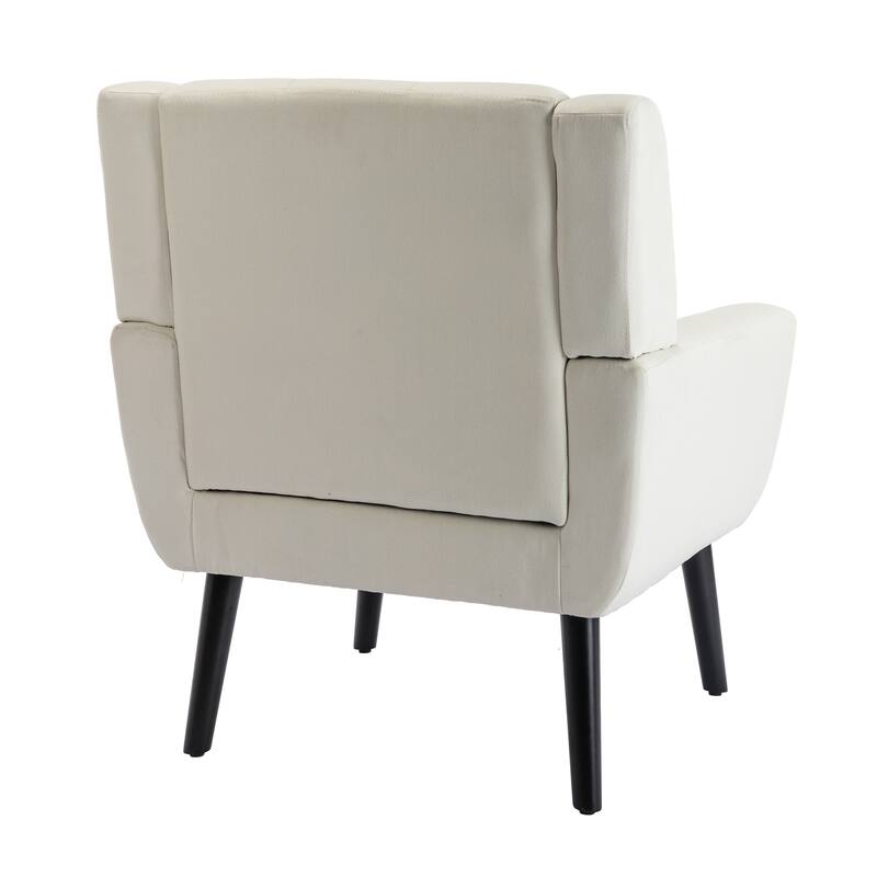 Linen Blend Upholstered Accent Chair with Curved Back and Black Metal Legs