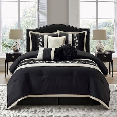 Nanshing Stella Black 7-Piece Roses Design Comforter Set