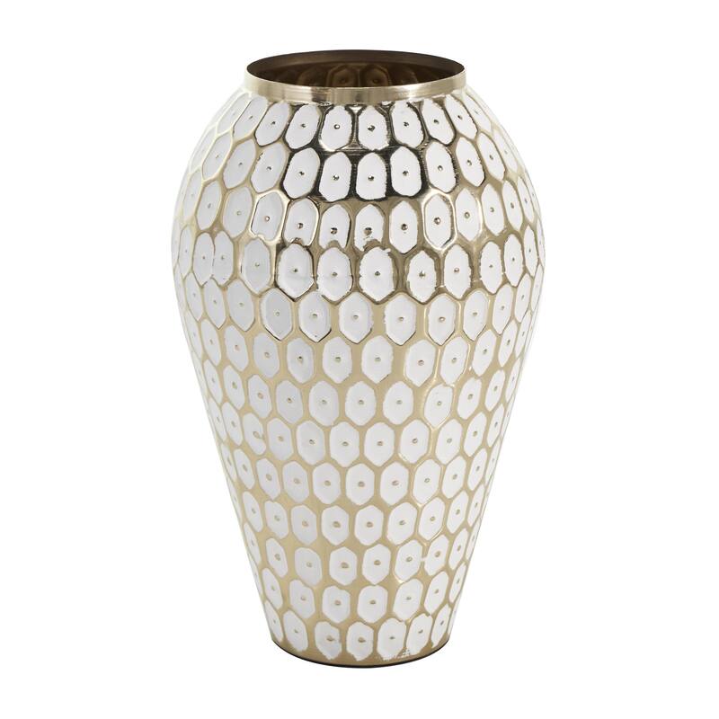 Metal Geometric Geometric Dot Decorative Vase with White Accents - Gold - Roche River Decor
