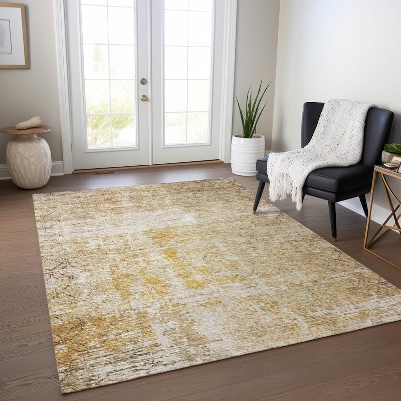 Machine Washable Indoor/ Outdoor Boho Moroccan Chantille Rug - Gold - 5' x 7'6"