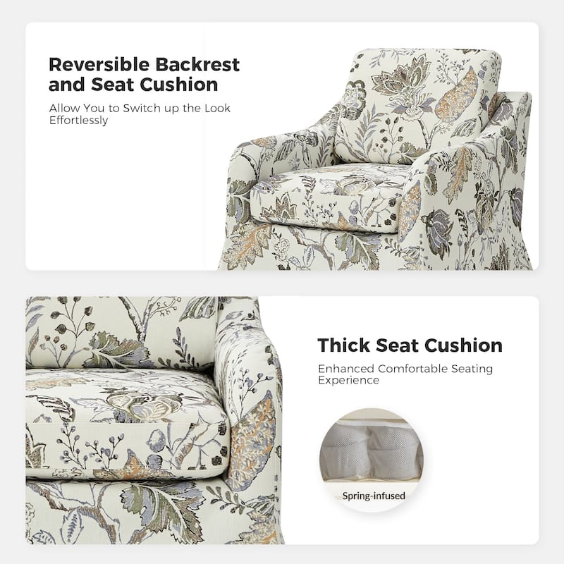 Alois Floral Slipcover Swivel Accent Chair with Removable Cushion by HULALA HOME