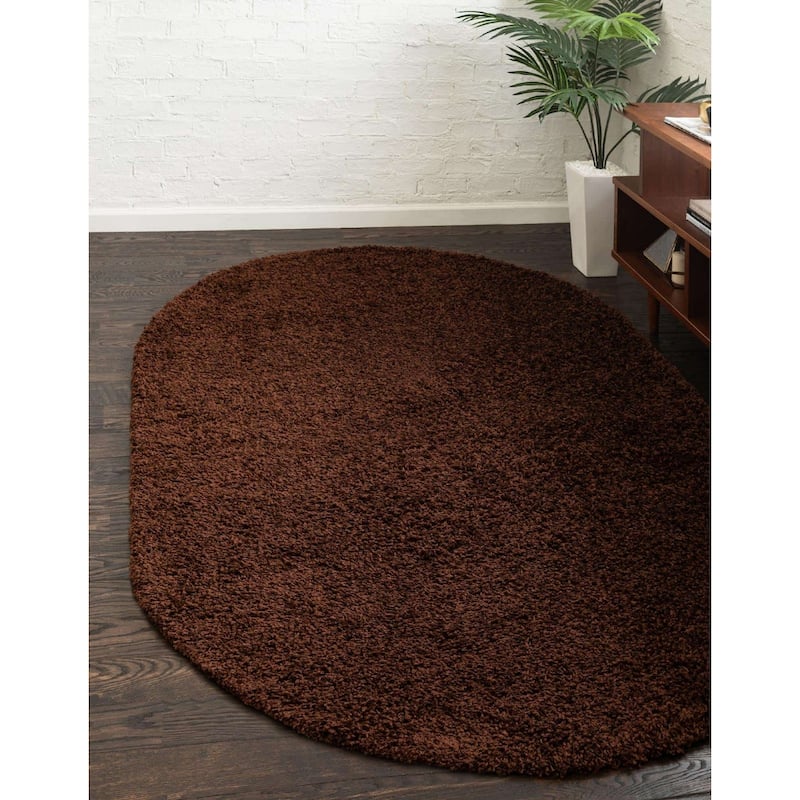 Shag Laurian Collection Area Rug - 5'x8' Oval - Chocolate Brown