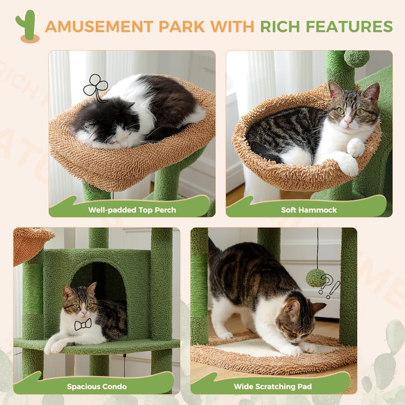 42" Multi-Level Cat Tree Tower with Cozy Condo, Sisal Covered Scratching Posts, Pads and Replaceable Balls and Perch