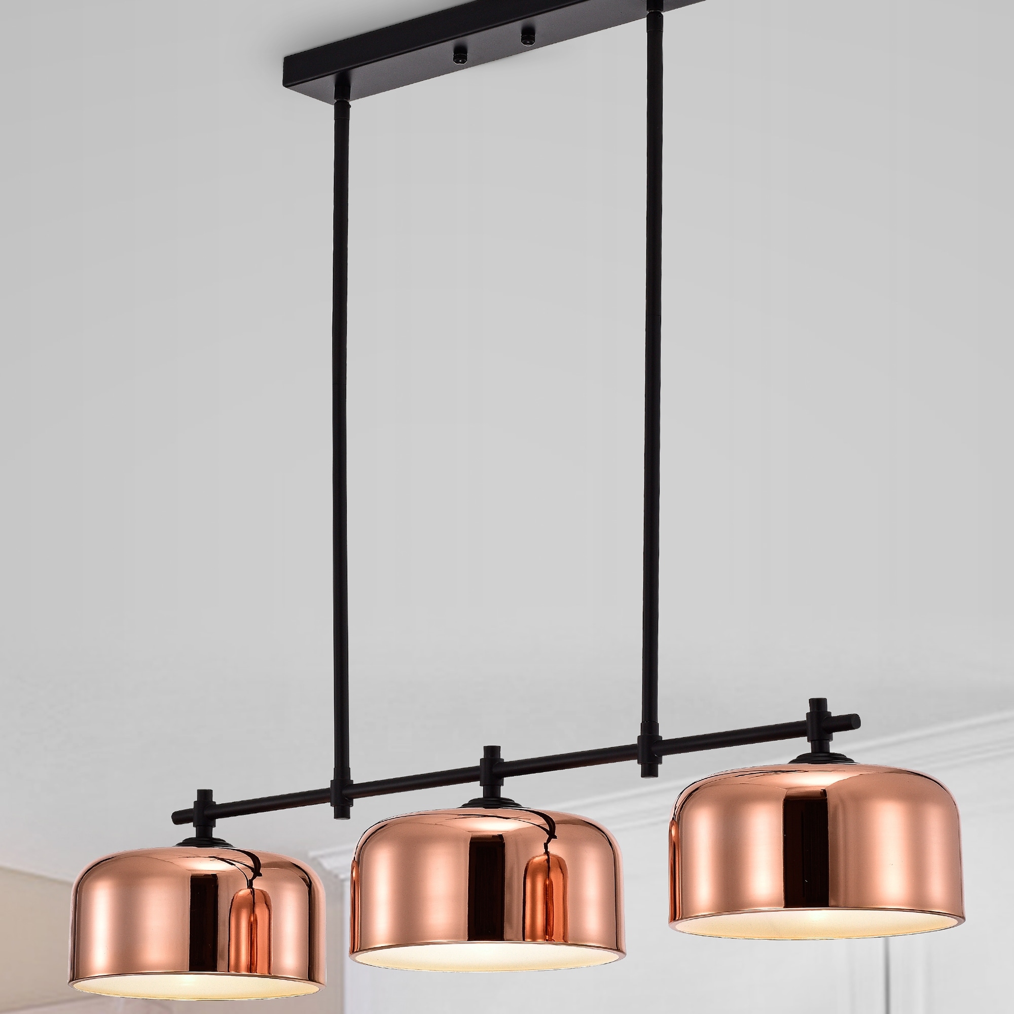 Warehouse of Tiffany Janitza Rose Gold & Matte Black Metal Bowl Shade 3-Light Chandelier