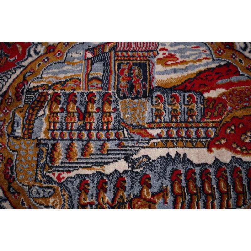 Pictorial Medallion Red Kashan Turkish Area Rug Machine Made Carpet - 9'8" x 12'5"