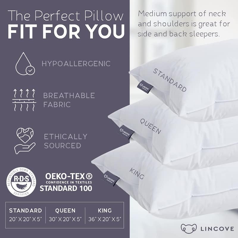 Lincove Luxury Hotel Collection Bed Pillows for Sleeping with Premium 600 Count Cotton Shell