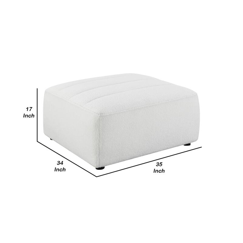 Kea 35 Inch Ottoman, Horizontal Channel Tufted, Grey Faux Sheepskin Fabric