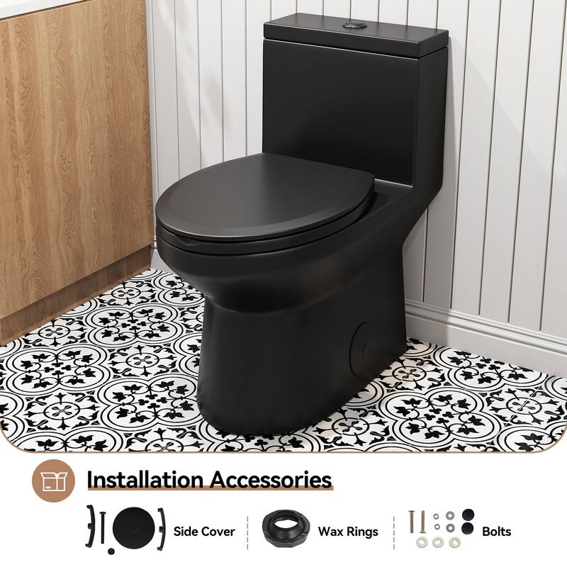 HOROW One Piece 0.8/1.28 GPF Dual Flush Elongated Black Toilet with Soft Close Seat - N/A