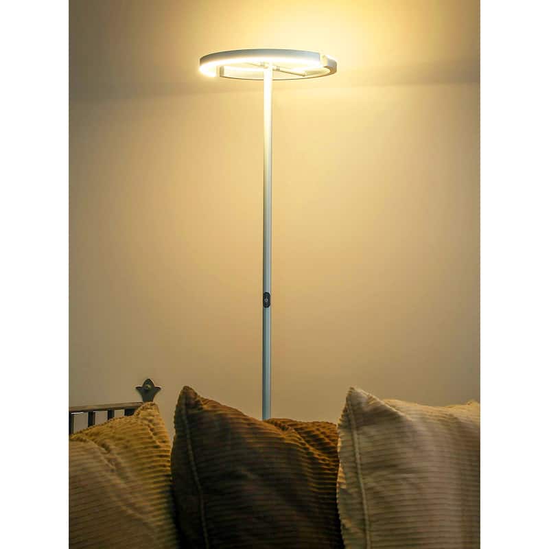 Brightech Halo Split 72 in. Platinum Silver Industrial 2-Light 3-Way Dimming LED Floor Lamp with Adjustable Head