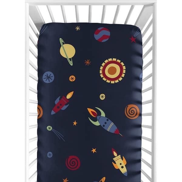 slide 2 of 6, Sweet Jojo Designs Space Galaxy Fitted Crib Sheet