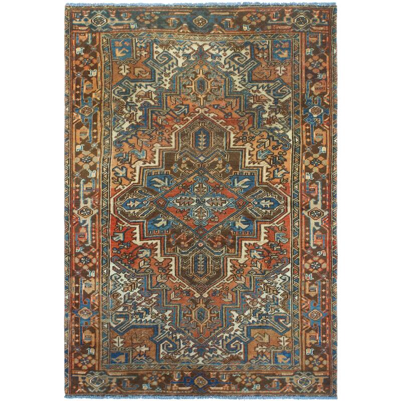 Fine Vintage Distressed Meyramgu Rust/Brown Rug - 5'3" x 7'7"