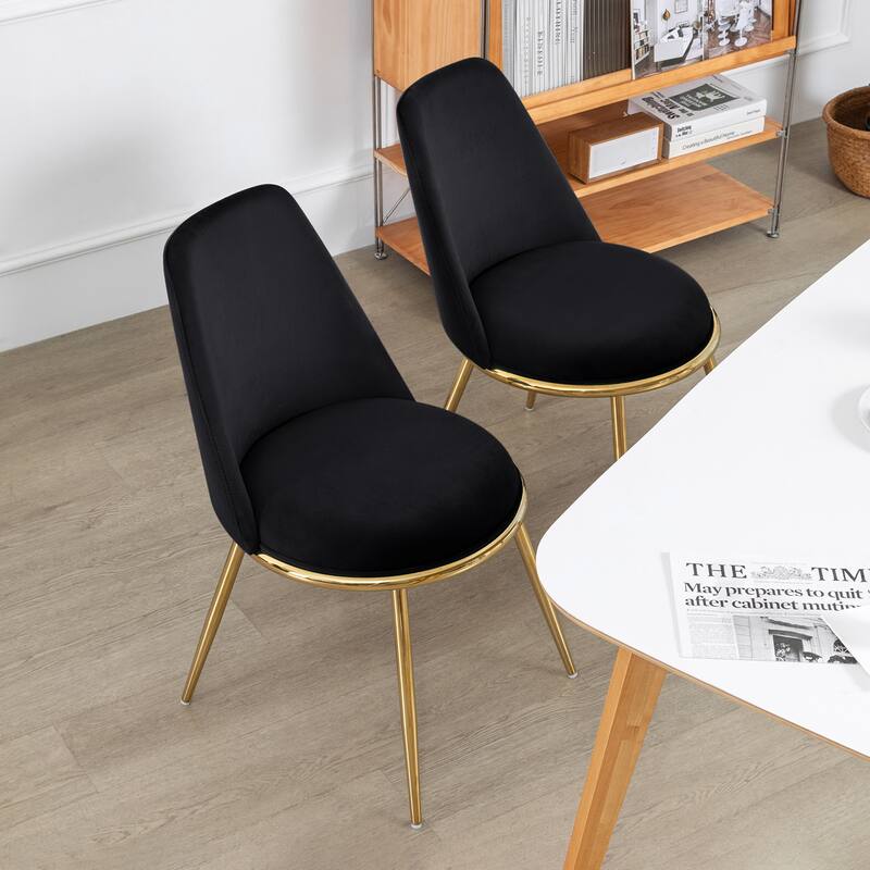 Velvet Upholstered Dining Chairs with Metal Legs, Set of 2/4 - 18.5" W x 21.46" D x 32.28" H