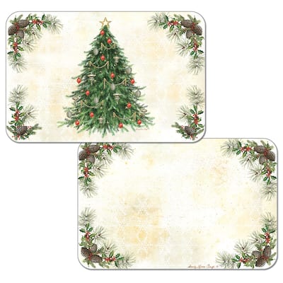 Reversible Wipe-clean Plastic Placemats Set of 4 - Vintage Christmas Tree