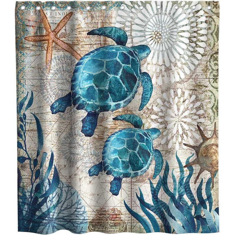 Nautical Sea Turtles Beach Theme Fabric Shower Curtain Sets Bathroom