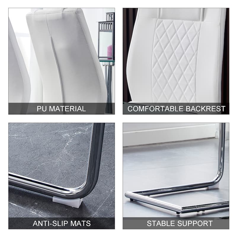 Faux Leather Dining Room Chairs with Upholstered Seat, Modern Kicthen Chairs Armless Accent Chairs with Metal Legs, Set of 4