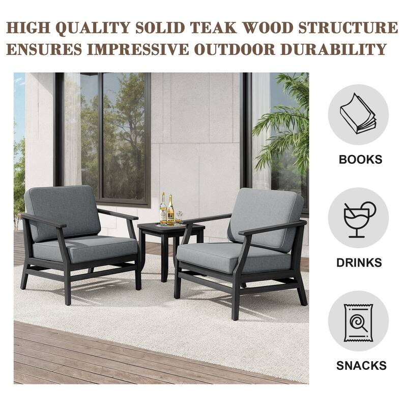 Teak Outdoor Bistro Set with Weather-Resistant Cushions (3-Piece Set)