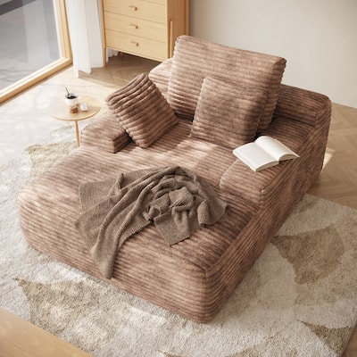 67" Oversized Chaise Lounge Chair Sofa Bed With Corduroy Upholstery, Large Corduroy Floor Sofa With Pillows