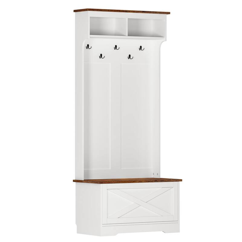 Modern Minimalist Coat Rack Wardrobe with 5 Hooks, Bench and Storage Function, for Hallway