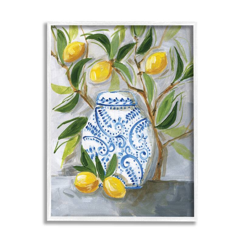 Stupell Lemon Fruit Tree Ornate Vase Still Life Painting Framed Wall Art