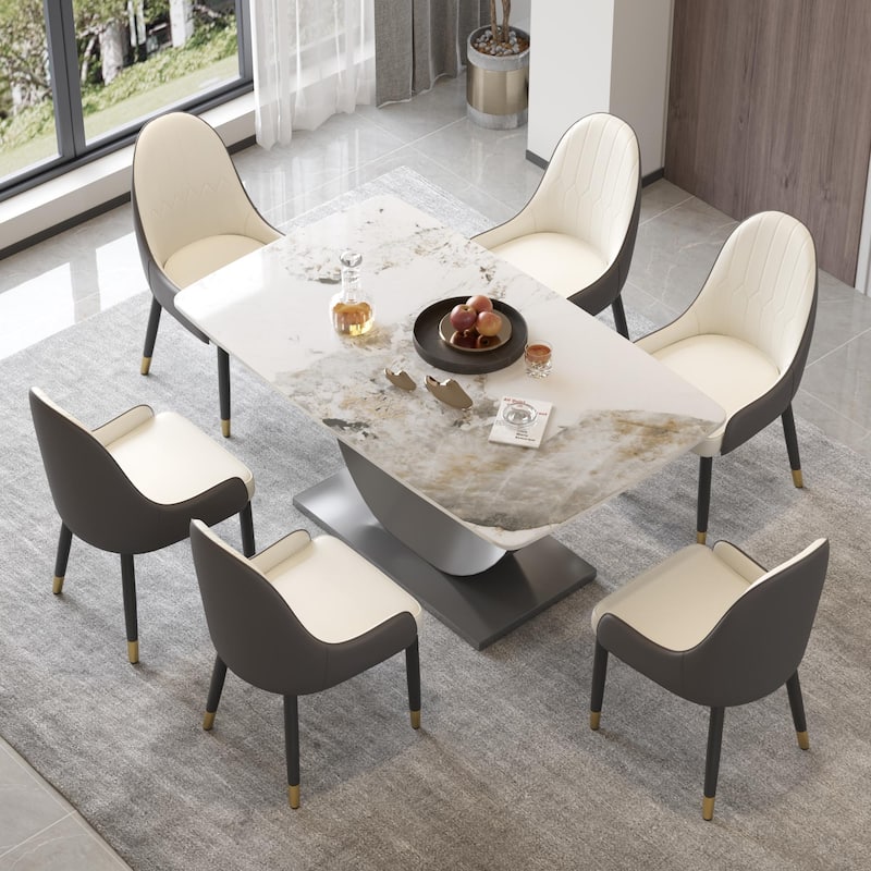 63"Rectangle Dining Room Table with U-Shape Stainless Steel Pedestal for Kitchen/Living Room(Table Only)