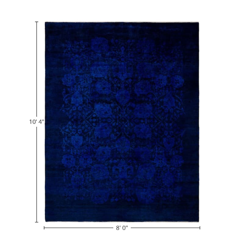 Overton Hand Knotted Wool Vintage Inspired Modern Contemporary Overdyed Blue Area Rug - 8' 0" x 10' 4"