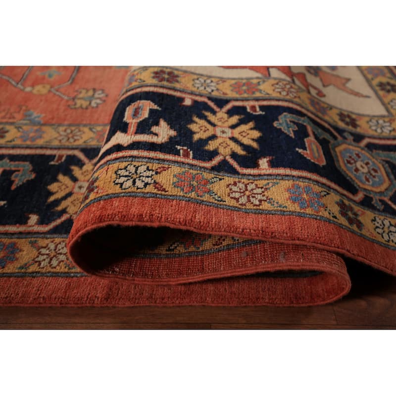 Vegetable Dye Orange Heriz Oriental Area Rug Handmade Wool Carpet - 8'11" x 11'4"