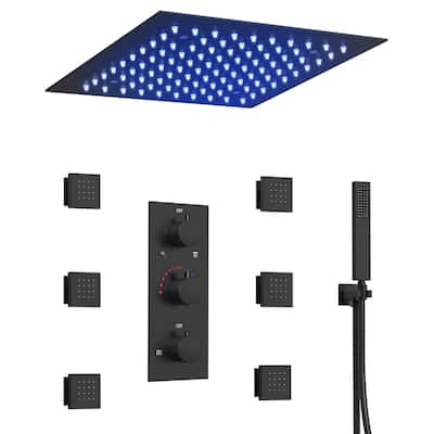 64-Color LED Mood Lighting Thermostatic Shower Faucet System with 12" Rain Shower Head , Body Jet and Handheld Spray
