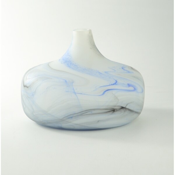 10.5" Black and Blue Marbled Hand-Blown Glass Vase - N/A