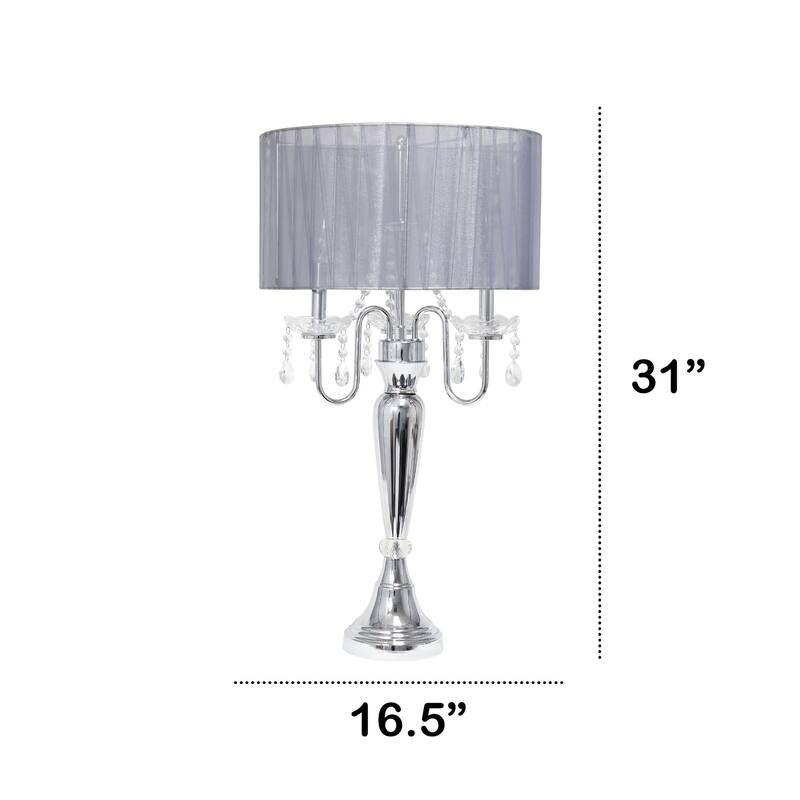 Chrome Cascading Crystal Table Lamp with Round Shade - 31" - Gray