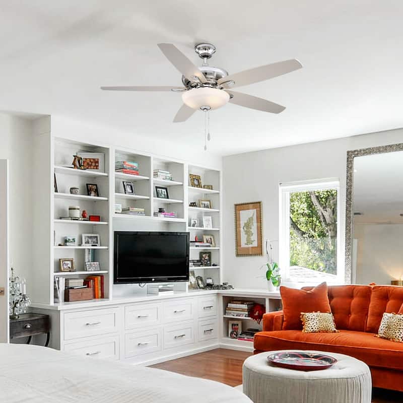 52-inch Brushed Nickel 5-Blade Ceiling Fan with Integrated LED and Pull Chain - 52 in. D x 52 in. W x 17 in. H