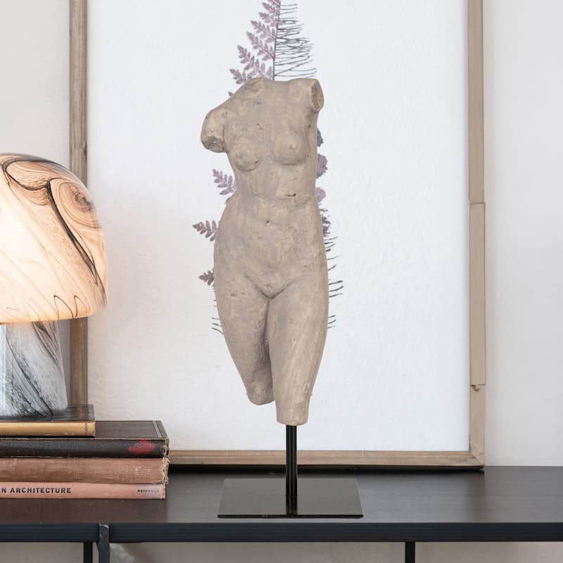 Sculptural Resin Female Figure on Stand - 5.8"L x 4.5"W x 14.5"H - Grey