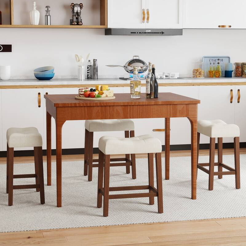 Gymax 24'' Saddle Bar Stools Set of 4 w/ Footrest Rubber Wood Frame