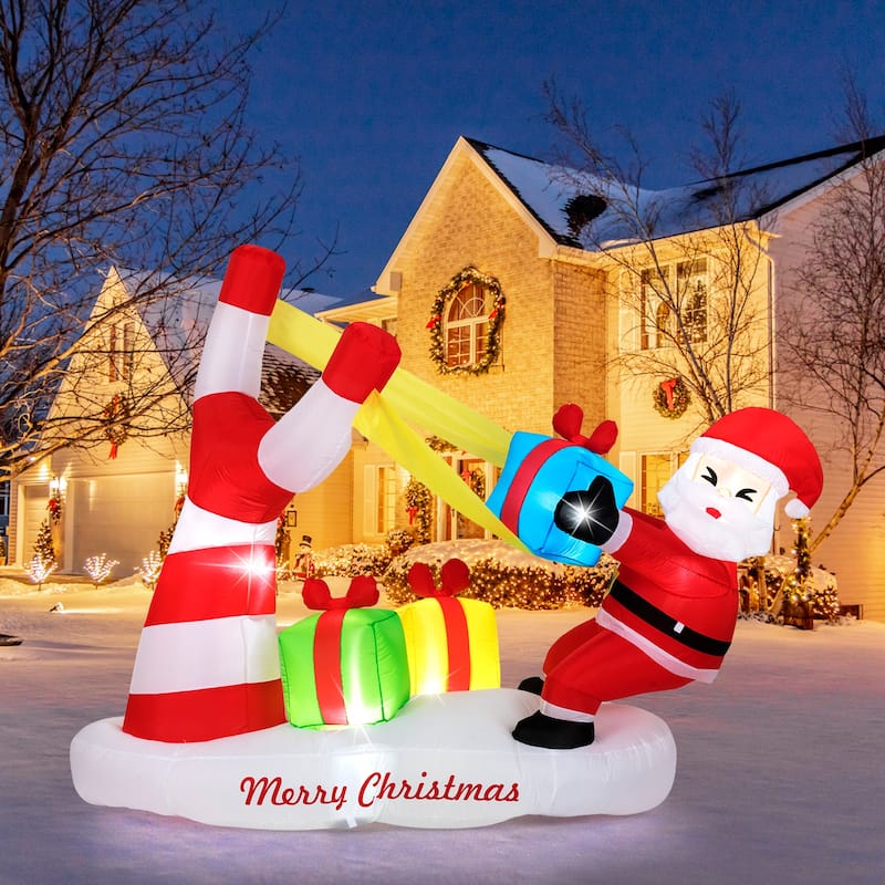 7 ft Outdoor Christmas Inflatable Santa Claus Decoration with LED Lights and Gift Slingshot