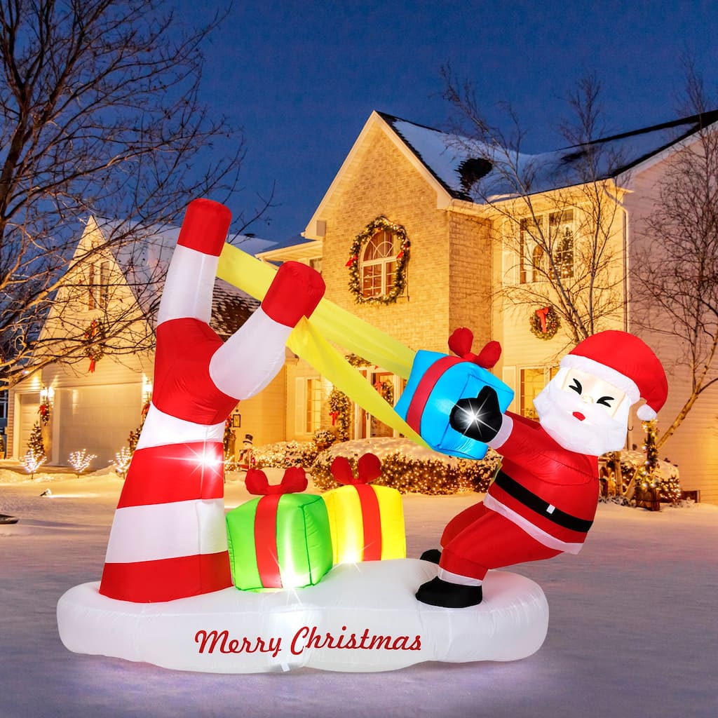 7 ft Outdoor Christmas Inflatable Santa Claus Decoration with LED Lights and Gift Slingshot