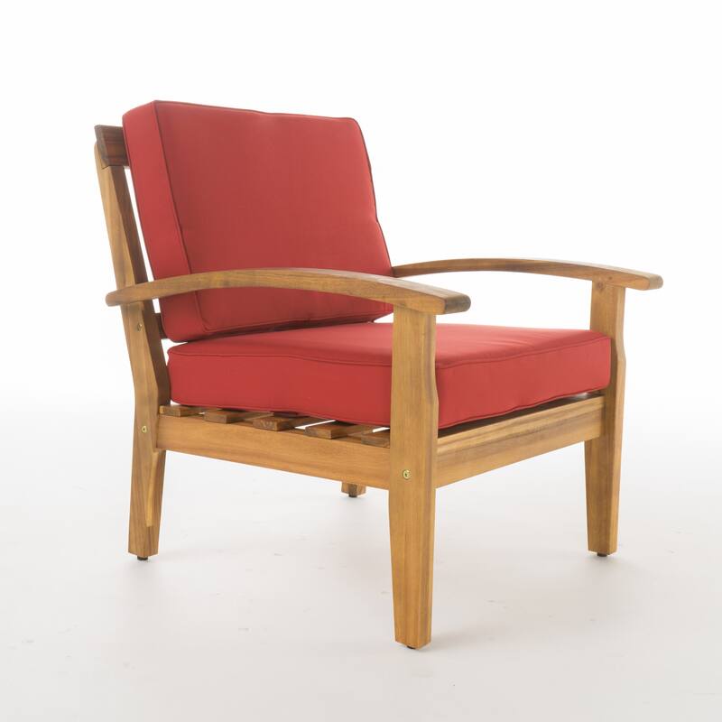Roomfitters Outdoor Club Chair with Cushions, Durable Acacia Wood Frame and Weather-Resistant Seating