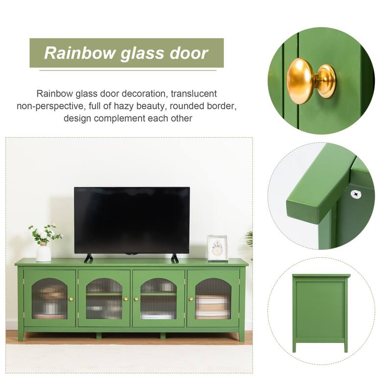 Retro Green Entertainment Center - 71" Solid Wood TV Console with Multi-Storage Space